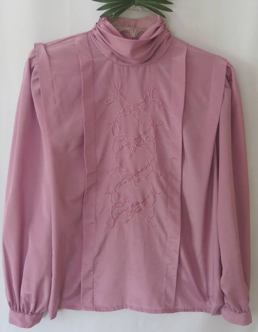 VINTAGE Pleated Blouse Size 10 High Neck Pink Victorian Romantic Secretary